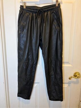 David Lerner Black Vegan Leather Joggers